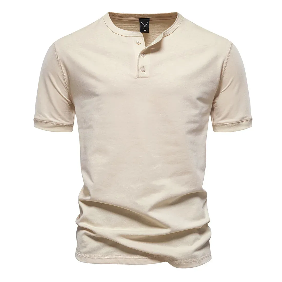 West Louis Men Cotton Henley Collar Solid Color Short Sleeve T Shirt