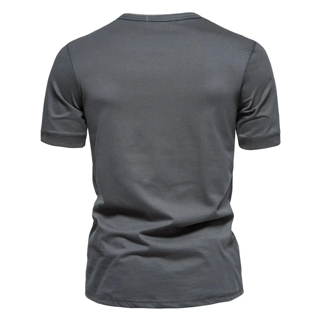 West Louis Men Cotton Henley Collar Solid Color Short Sleeve T Shirt
