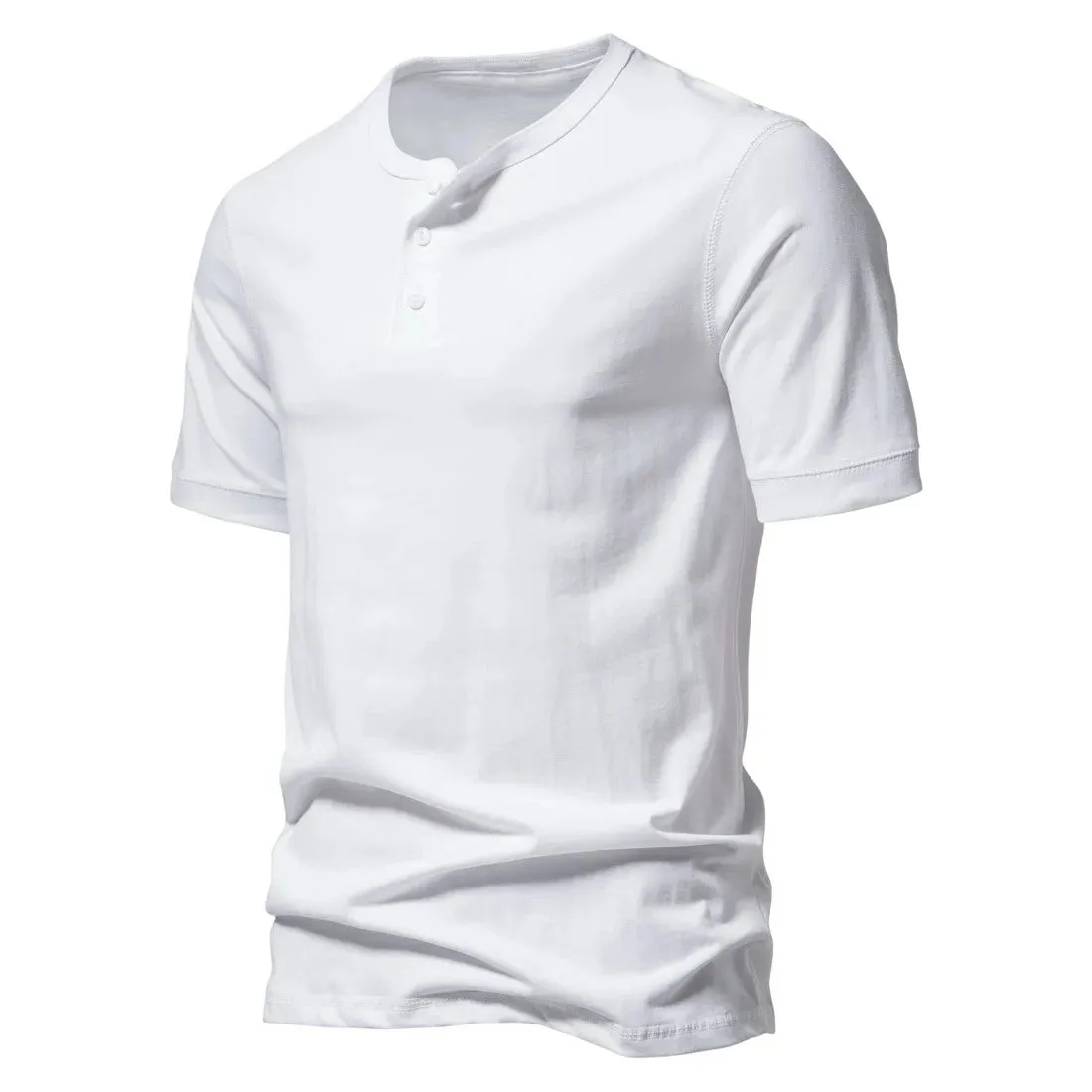 West Louis Men Cotton Henley Collar Solid Color Short Sleeve T Shirt