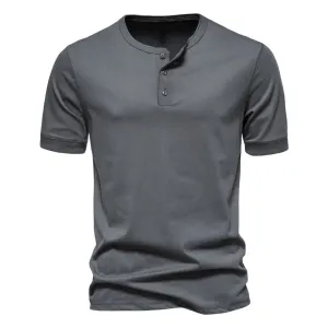 West Louis Men Cotton Henley Collar Solid Color Short Sleeve T Shirt