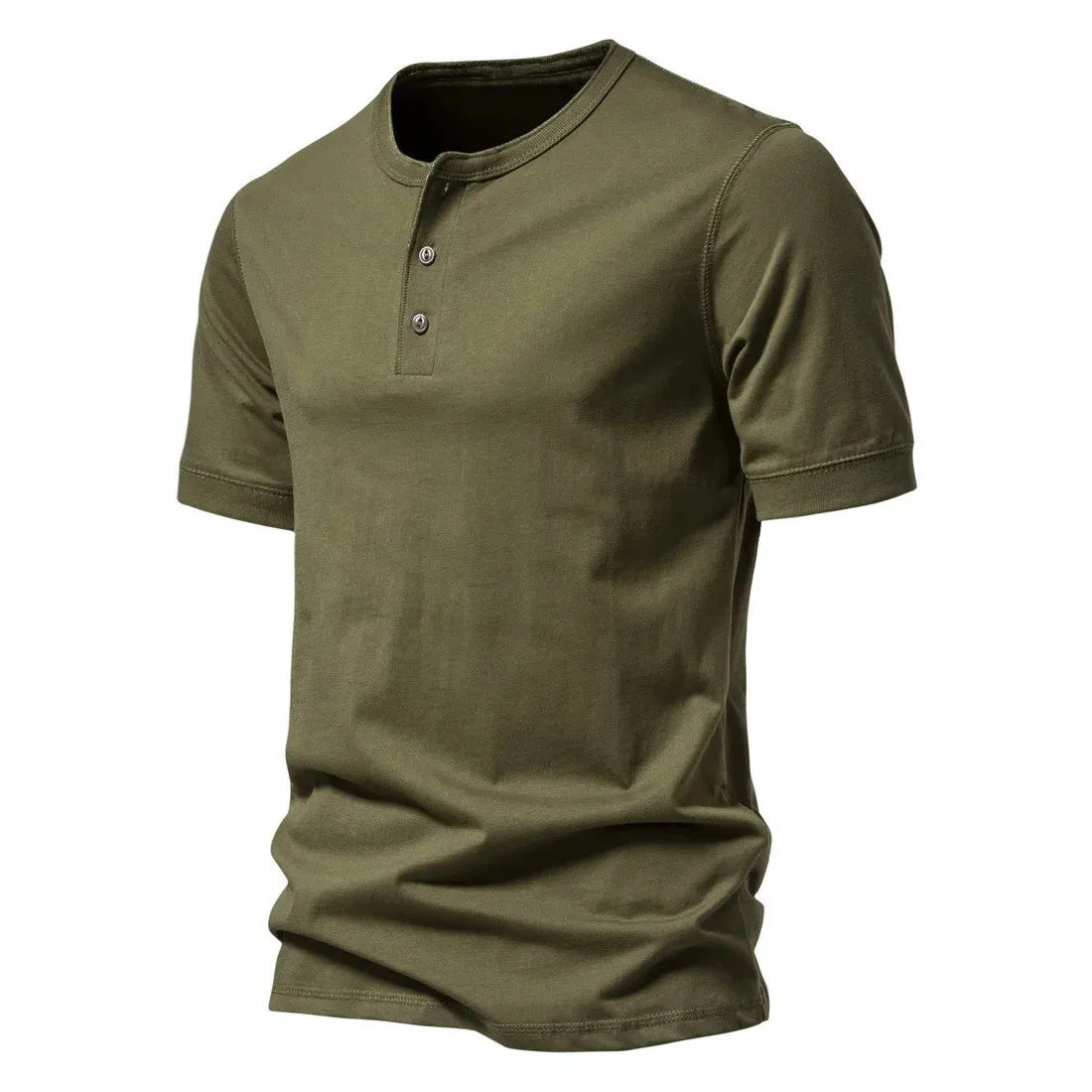 West Louis Men Cotton Henley Collar Solid Color Short Sleeve T Shirt