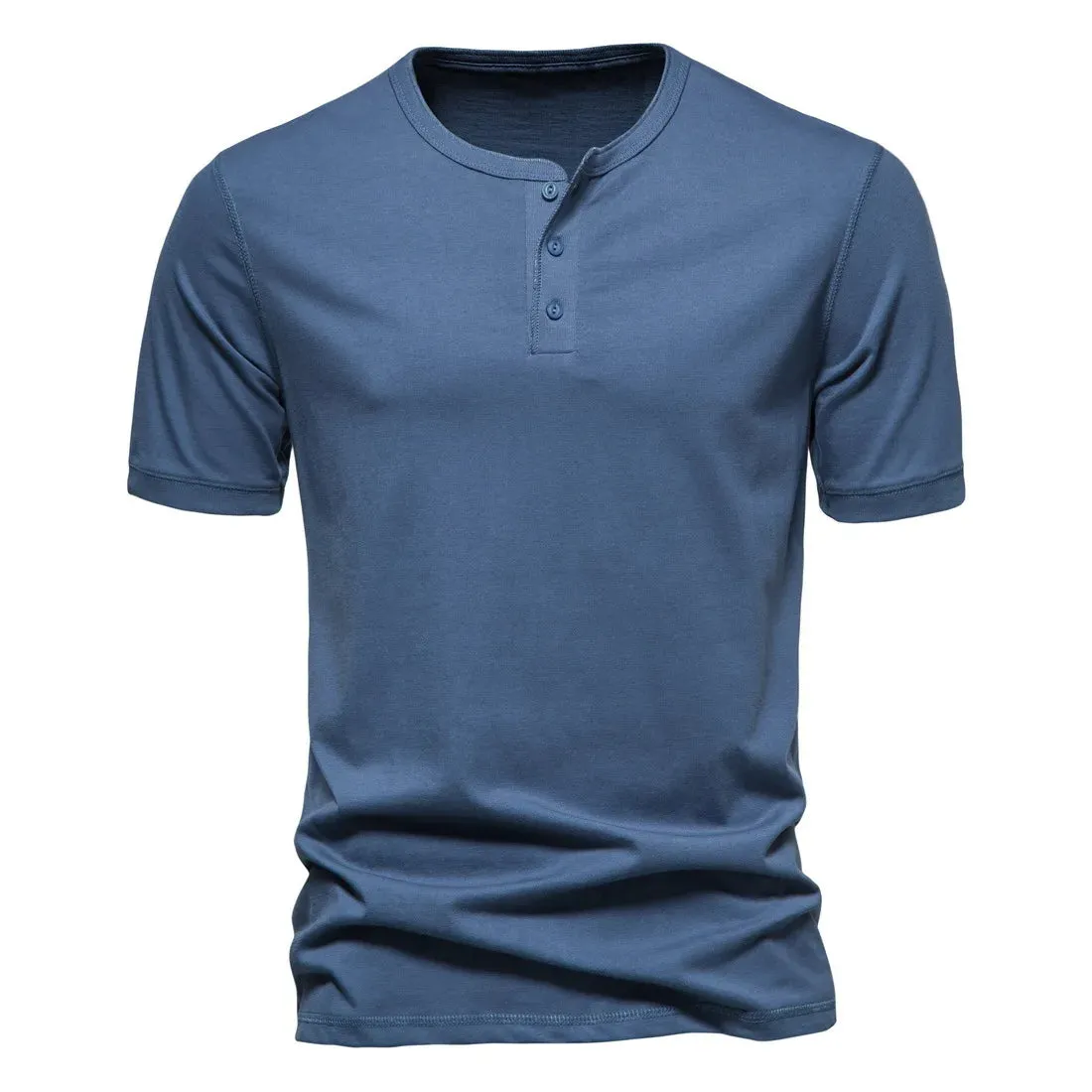 West Louis Men Cotton Henley Collar Solid Color Short Sleeve T Shirt