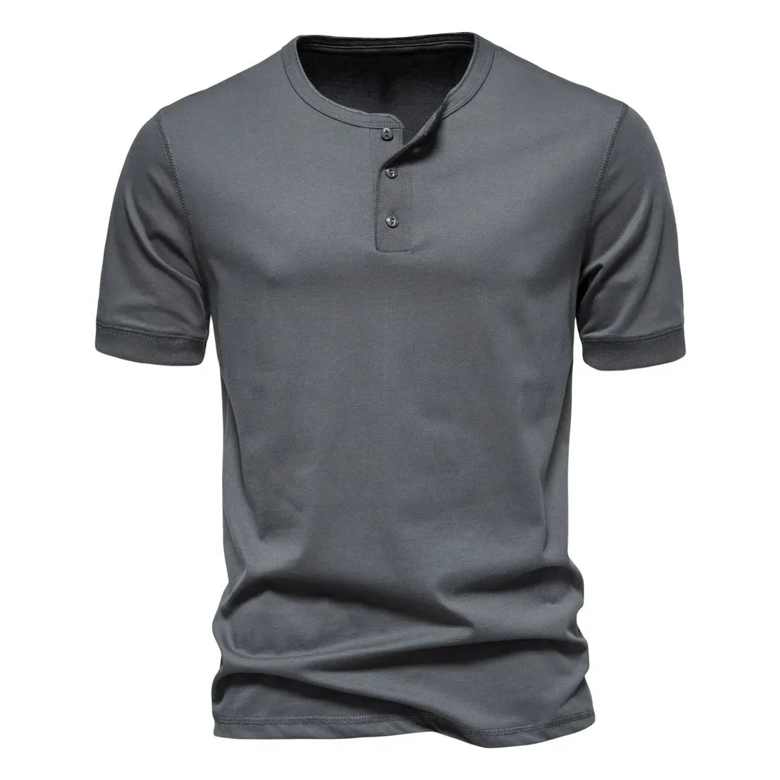 West Louis Men Cotton Henley Collar Solid Color Short Sleeve T Shirt