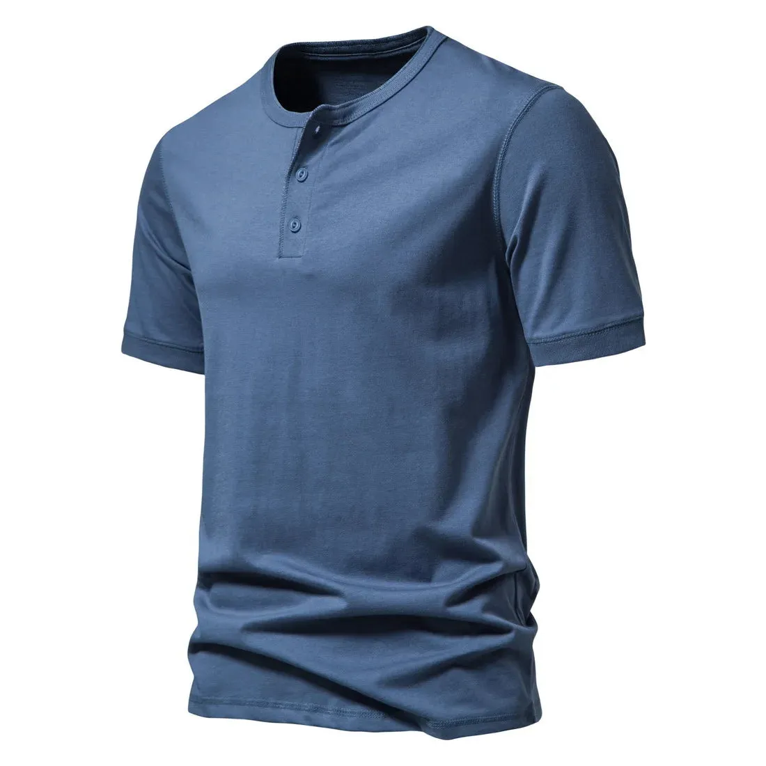 West Louis Men Cotton Henley Collar Solid Color Short Sleeve T Shirt