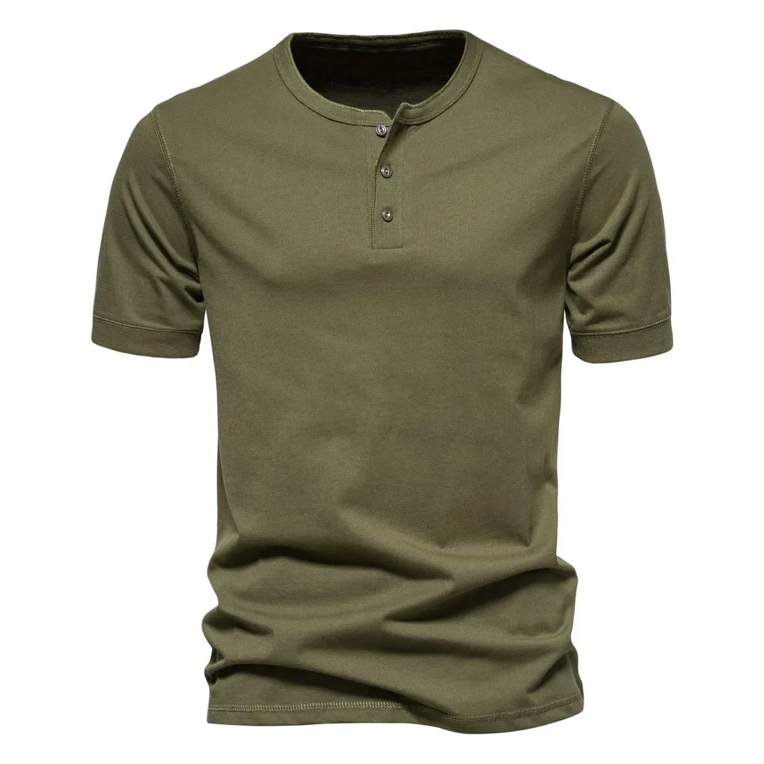West Louis Men Cotton Henley Collar Solid Color Short Sleeve T Shirt