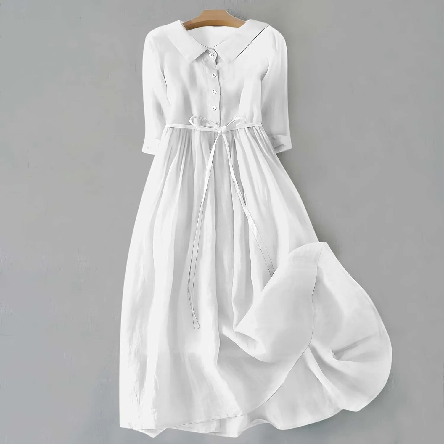 Women Summer Dress Casual 2025 Trendy Lace Up Long Sundress Button Boho Sun Dresses Vacation Beach Flowy Dress