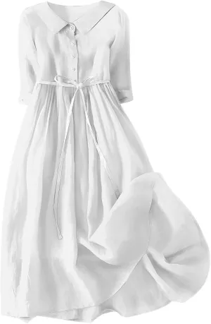 Women Summer Dress Casual 2025 Trendy Lace Up Long Sundress Button Boho Sun Dresses Vacation Beach Flowy Dress