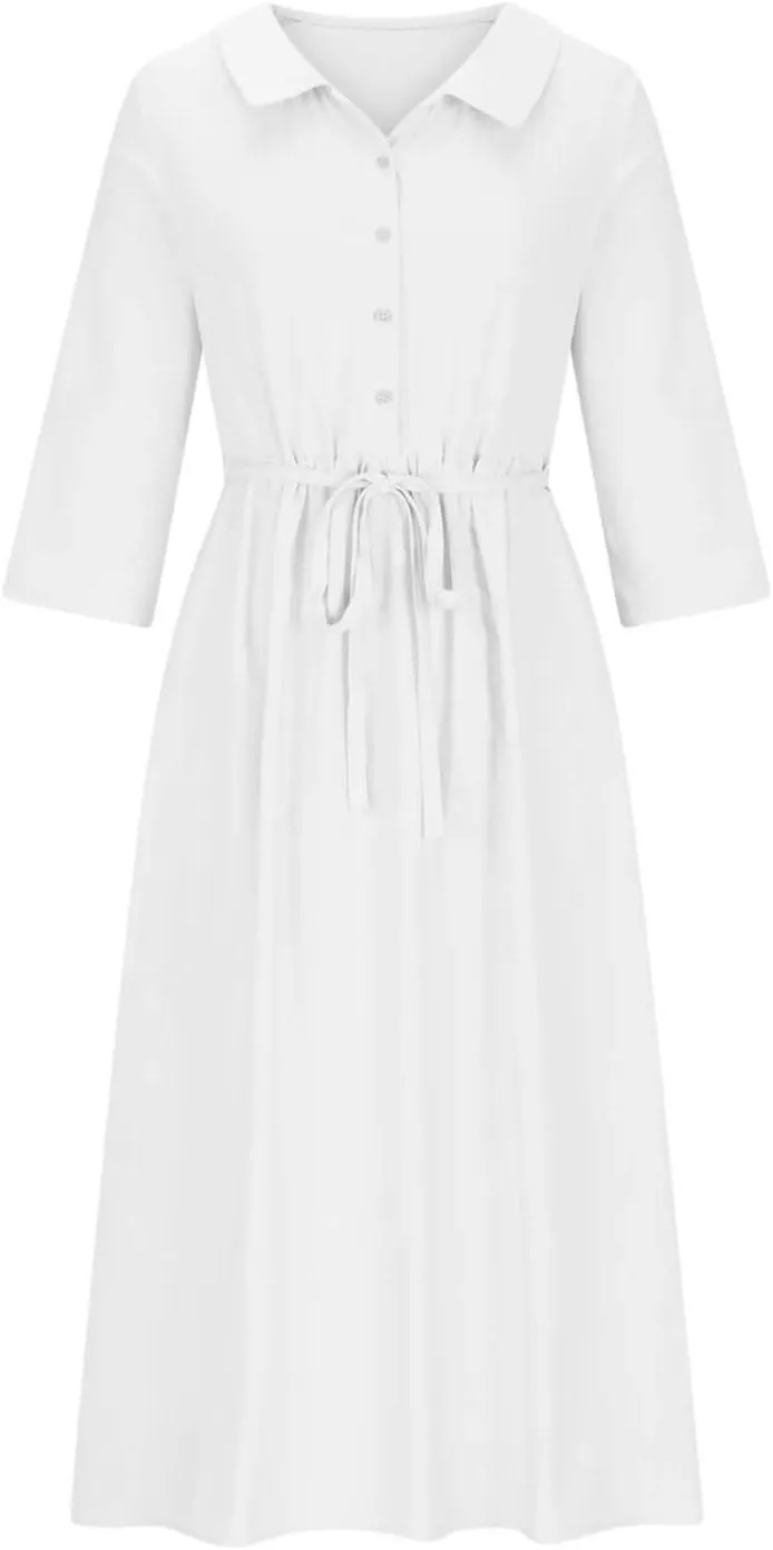 Women Summer Dress Casual 2025 Trendy Lace Up Long Sundress Button Boho Sun Dresses Vacation Beach Flowy Dress