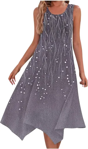 Women Summer Long Midi Dress Casual Sleeveless Sun Dresses Trendy Floral Print Boho Beach Sundress with Pockets