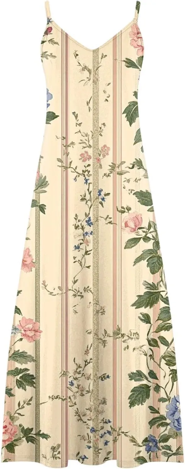 Womens 2025 Casual Sleeveless Sundress Plus Size Loose Floral Long Dresses Summer Boho Beach Maxi Dress with Pockets