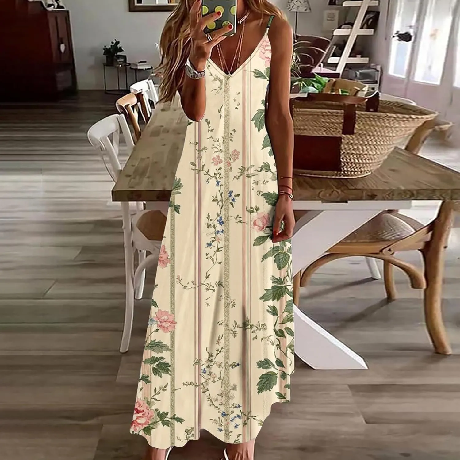 Womens 2025 Casual Sleeveless Sundress Plus Size Loose Floral Long Dresses Summer Boho Beach Maxi Dress with Pockets