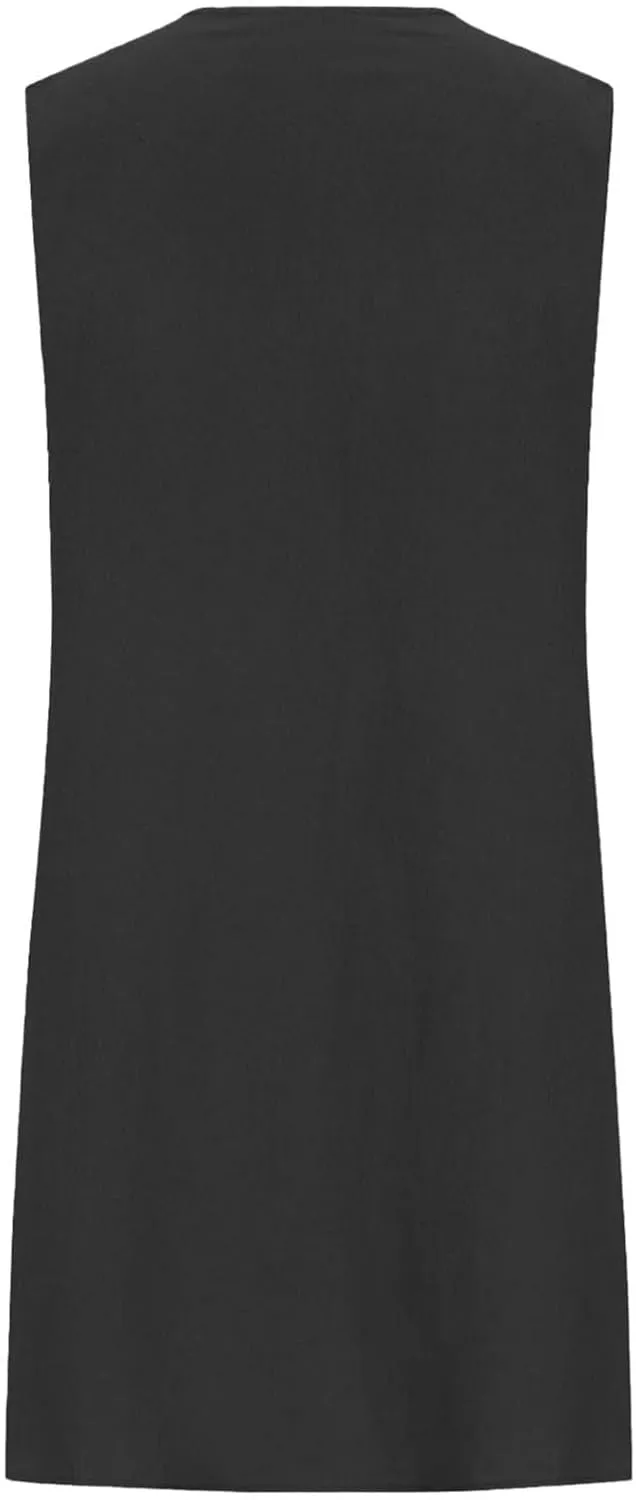 Womens Cotton Linen Midi Dress Summer Solid Color Short Sleeve Crew Neck T-Shirt Plus Size Flowy Beach Dress
