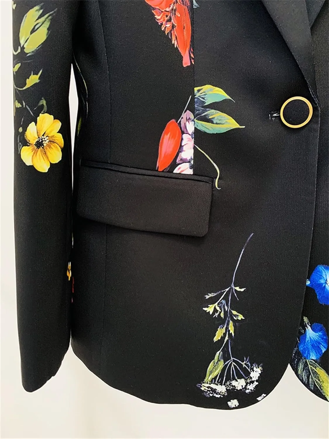 Women's Elegant Suit Flower Printed Single Button Blazer Coat High Waist Long Flare Pants Ladies' Two Pieces Sets