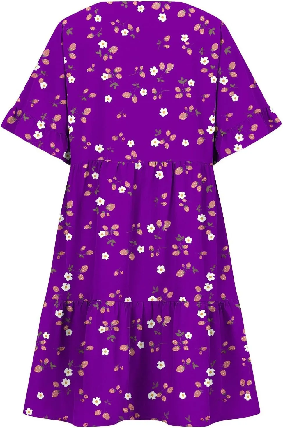 Women's Ruffle Floral Print Mini Dresses Trendy Casual 2025 Summer Loose V Neck Short Sleeve A-Line Boho Dress with Pockets