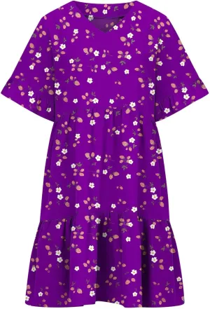 Women's Ruffle Floral Print Mini Dresses Trendy Casual 2025 Summer Loose V Neck Short Sleeve A-Line Boho Dress with Pockets