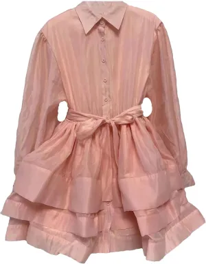 Women's Ruffle Lace Up Mini Dresses Lapel Long Sleeve High Waist Dress