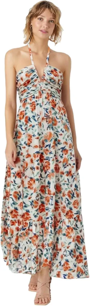 Women's Summer Casual Sleeveless Halter Maxi Dress Pleated Tiered Flowy Beach Vacation Long Dresses Sundress