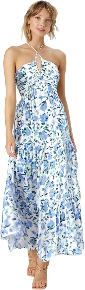 Women's Summer Casual Sleeveless Halter Maxi Dress Pleated Tiered Flowy Beach Vacation Long Dresses Sundress