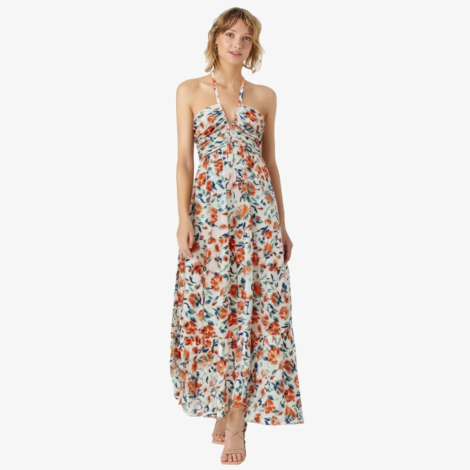 Women's Summer Casual Sleeveless Halter Maxi Dress Pleated Tiered Flowy Beach Vacation Long Dresses Sundress