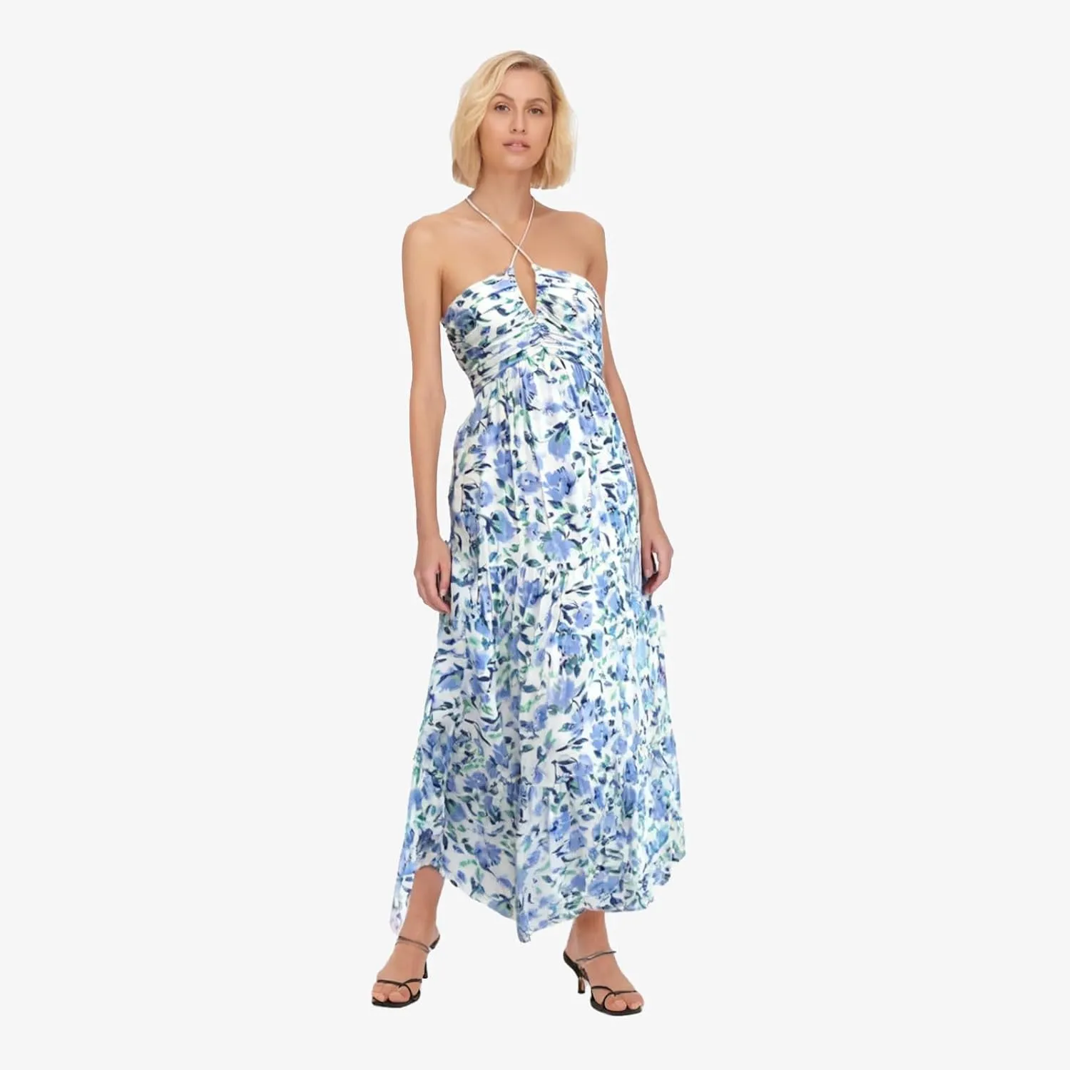 Women's Summer Casual Sleeveless Halter Maxi Dress Pleated Tiered Flowy Beach Vacation Long Dresses Sundress