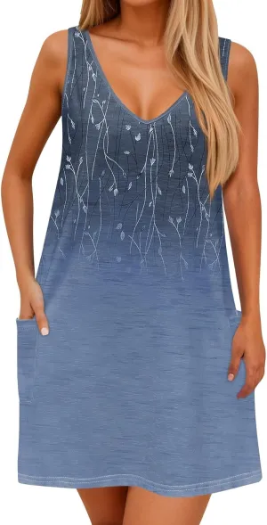 Women's Sundresses 2025 Summer Casual Loose Trendy Sleeveless V-Neck Floral Print Boho Midi Dress, S-3XL