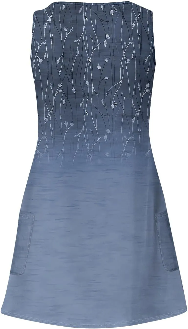 Women's Sundresses 2025 Summer Casual Loose Trendy Sleeveless V-Neck Floral Print Boho Midi Dress, S-3XL