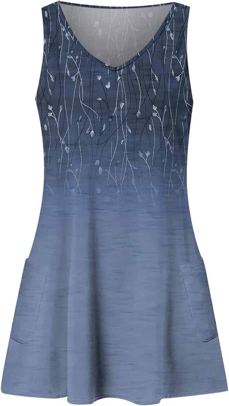 Women's Sundresses 2025 Summer Casual Loose Trendy Sleeveless V-Neck Floral Print Boho Midi Dress, S-3XL