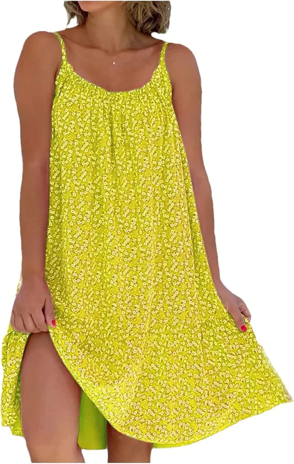 Women's Sundresses Sleeveless Beach Dress Knee Length Square Neck Loose Sundresses, S-3XL