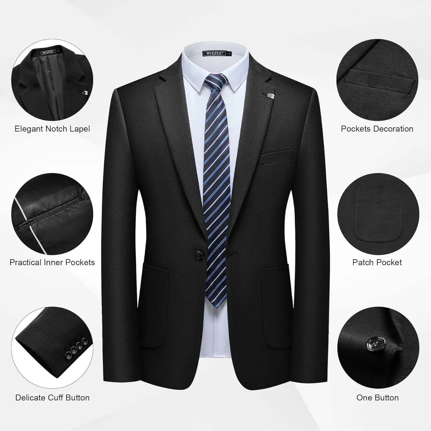 WULFUL Men's 2 Piece Slim Fit Suit Set One Button Blazer Jacket Pants Tuxedo Set for Party, Wedding and Business