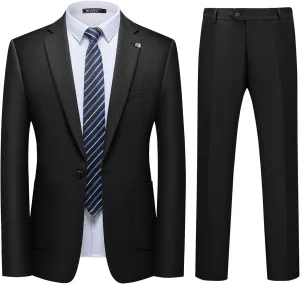 WULFUL Men's 2 Piece Slim Fit Suit Set One Button Blazer Jacket Pants Tuxedo Set for Party, Wedding and Business