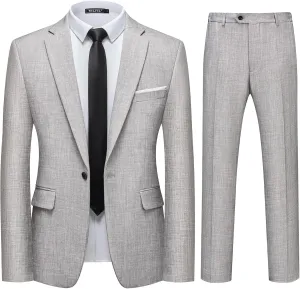 WULFUL Men's 2 Piece Slim Fit Suit Set One Button Blazer Jacket Pants Tuxedo Set for Party, Wedding and Business