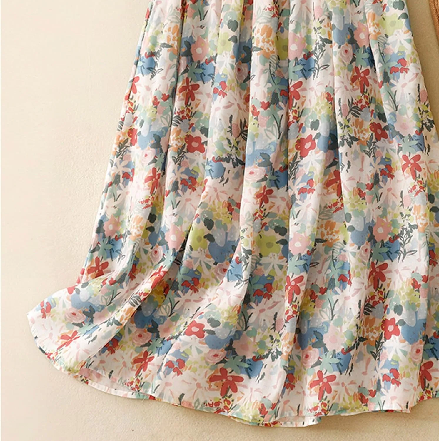 Xiaojmake Flowy Bohemian Skirt for Women Midi Length Elastic High Waist Ruffle A-Line Beach Skirt with Pockets 2024 Trendy
