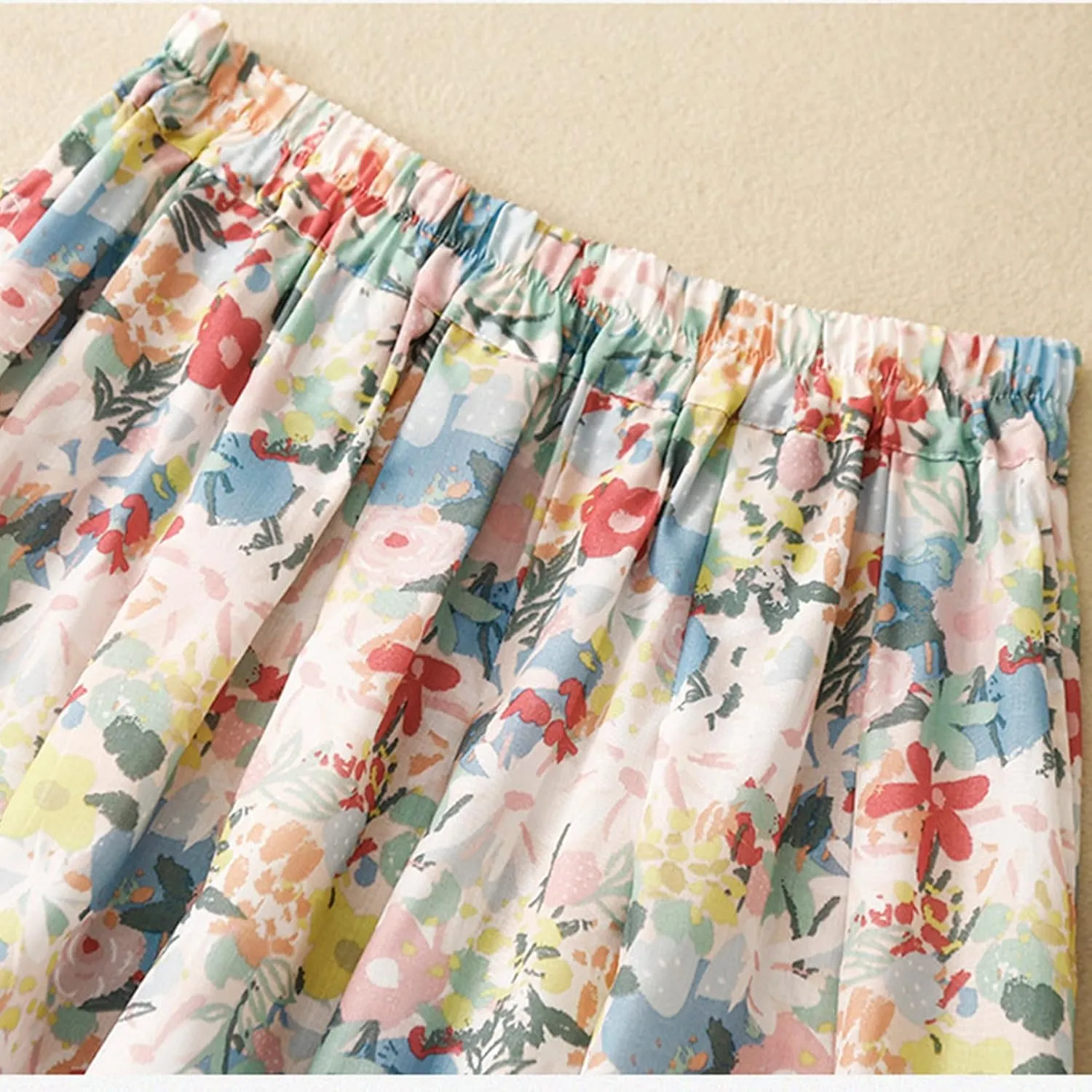 Xiaojmake Flowy Bohemian Skirt for Women Midi Length Elastic High Waist Ruffle A-Line Beach Skirt with Pockets 2024 Trendy