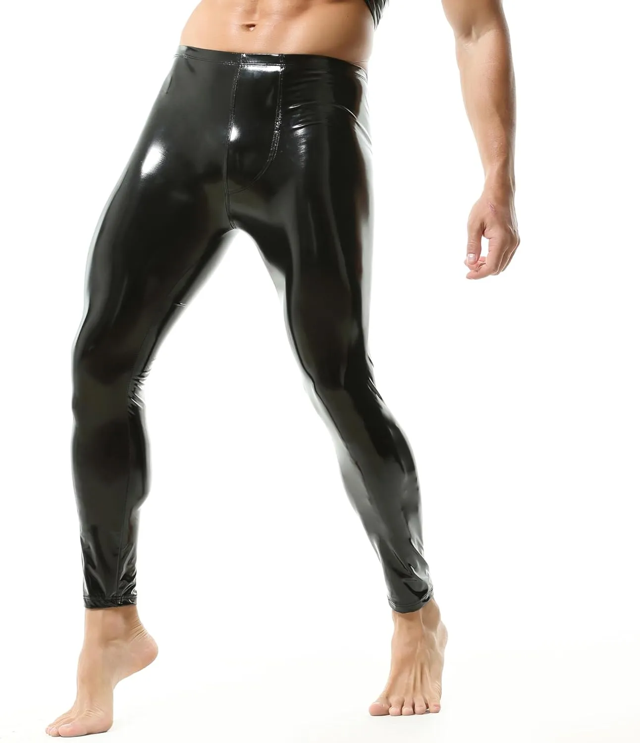 YUFEIDA Men's Faux Leather Tight Pants Man Leggings PVC Long Trousers