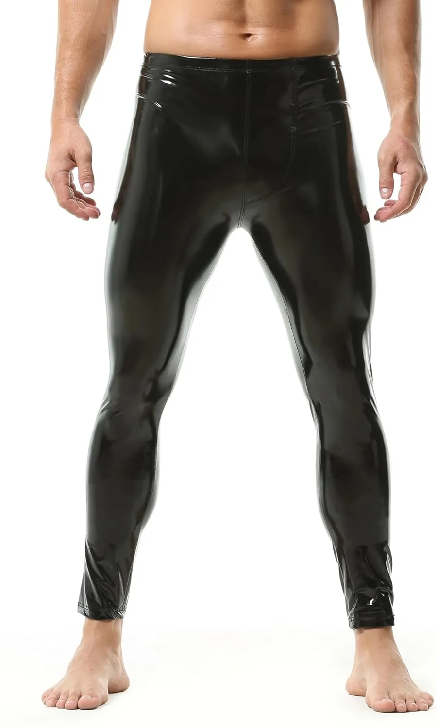 YUFEIDA Men's Faux Leather Tight Pants Man Leggings PVC Long Trousers