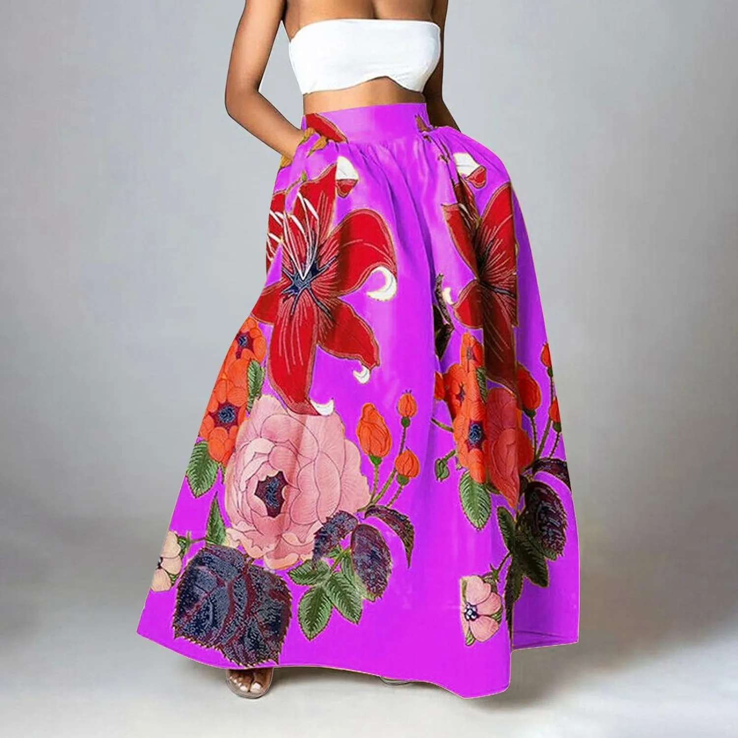 ZYXTIM Maxi Skirts for Women Trendy Summer Long Skirts Floral Printed Colorful Fashion Skirt for Party Beach Holiday Travel