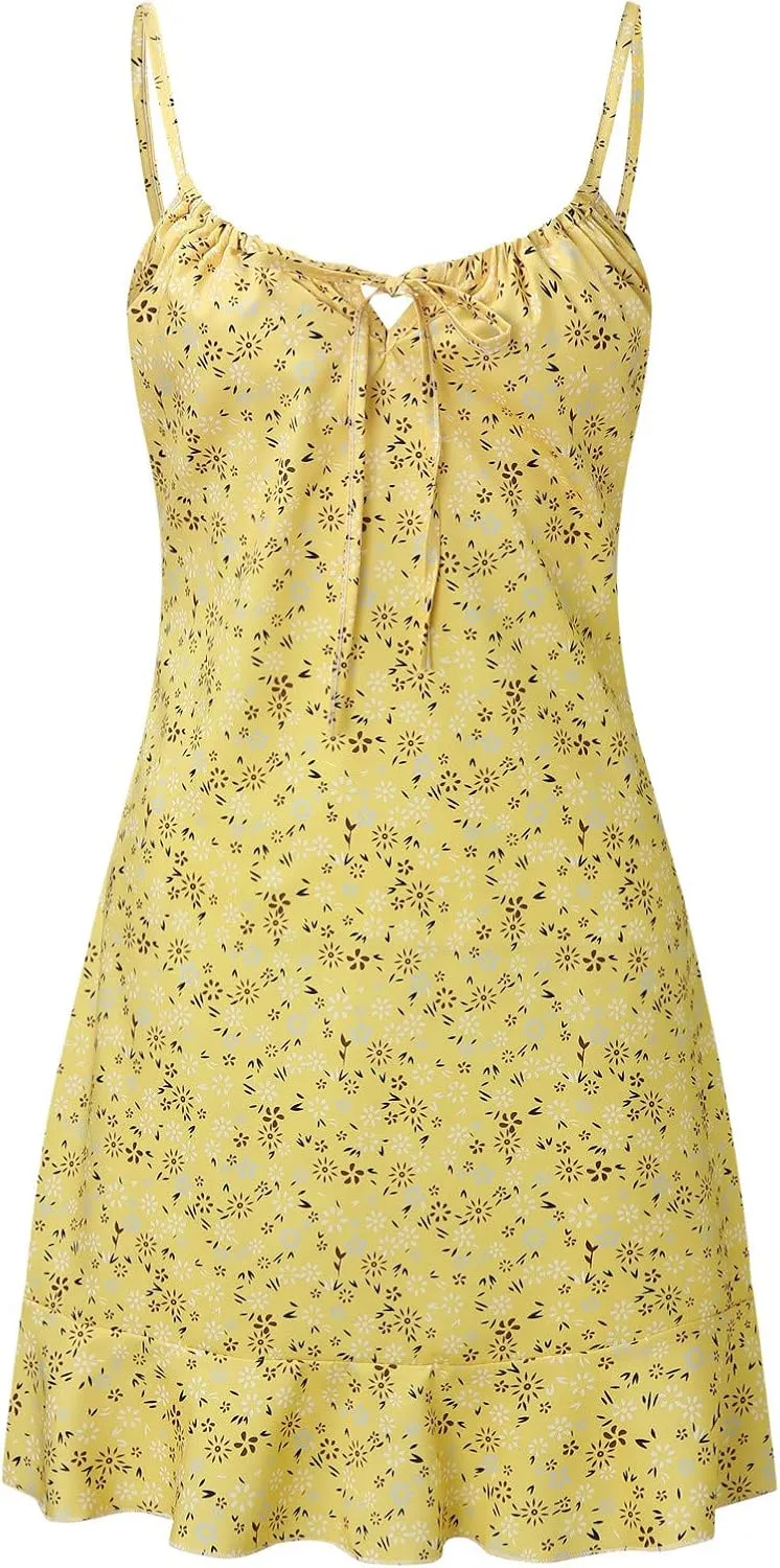 ZYXTIM Women's Summer Ditsy Floral Mini Dress Spaghetti Strap Scroop Neck Slim Fit Swing Dress Plus Size Cami Tropical Dress