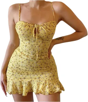 ZYXTIM Women's Summer Ditsy Floral Mini Dress Spaghetti Strap Scroop Neck Slim Fit Swing Dress Plus Size Cami Tropical Dress