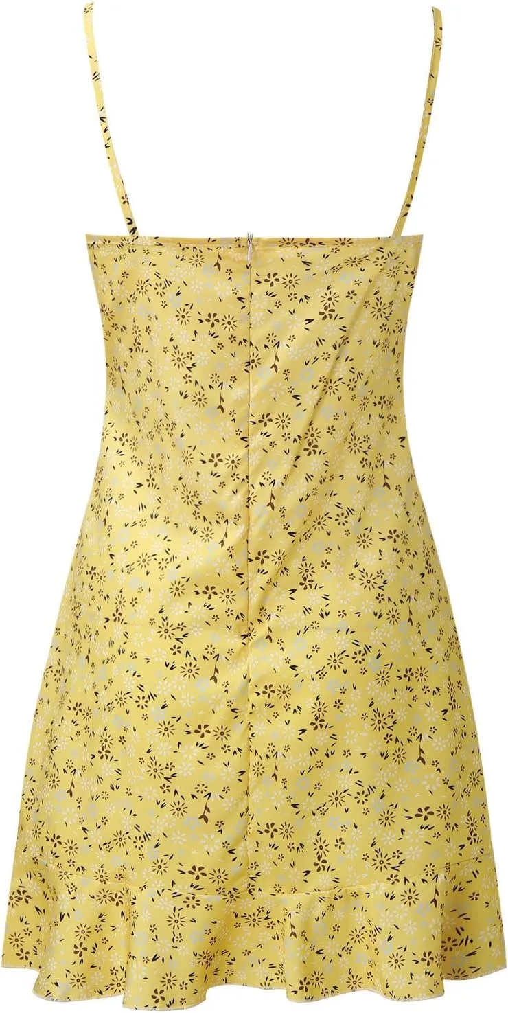 ZYXTIM Women's Summer Ditsy Floral Mini Dress Spaghetti Strap Scroop Neck Slim Fit Swing Dress Plus Size Cami Tropical Dress